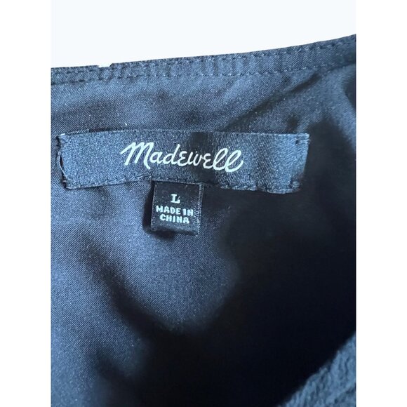 Madewell Black Star Scatter Silk V-Neck Button-Back Long Sleeve Dress Size Large - Picture 6 of 16